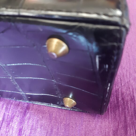 Vintage Naturalizer Faux Crocodile 12"x8" Dark Brown Handbag Purse Kiss Closure - Picture 10 of 16